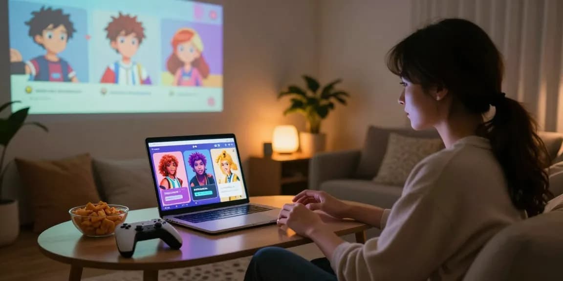Engaging in an NSFW AI chat in a cozy room with vibrant character interactions.