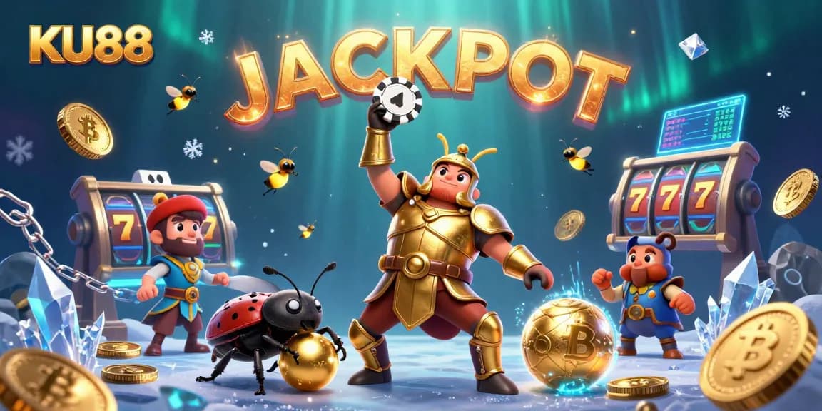 Experience the thrill of KU88 with a dynamic 3D casino scene featuring playful characters and vibrant gambling elements.