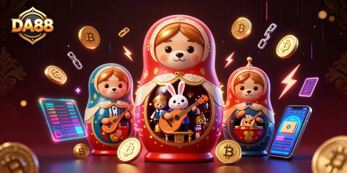 Experience DA88's vibrant 3D casino scene with charismatic dealer bears and cryptocurrencies.
