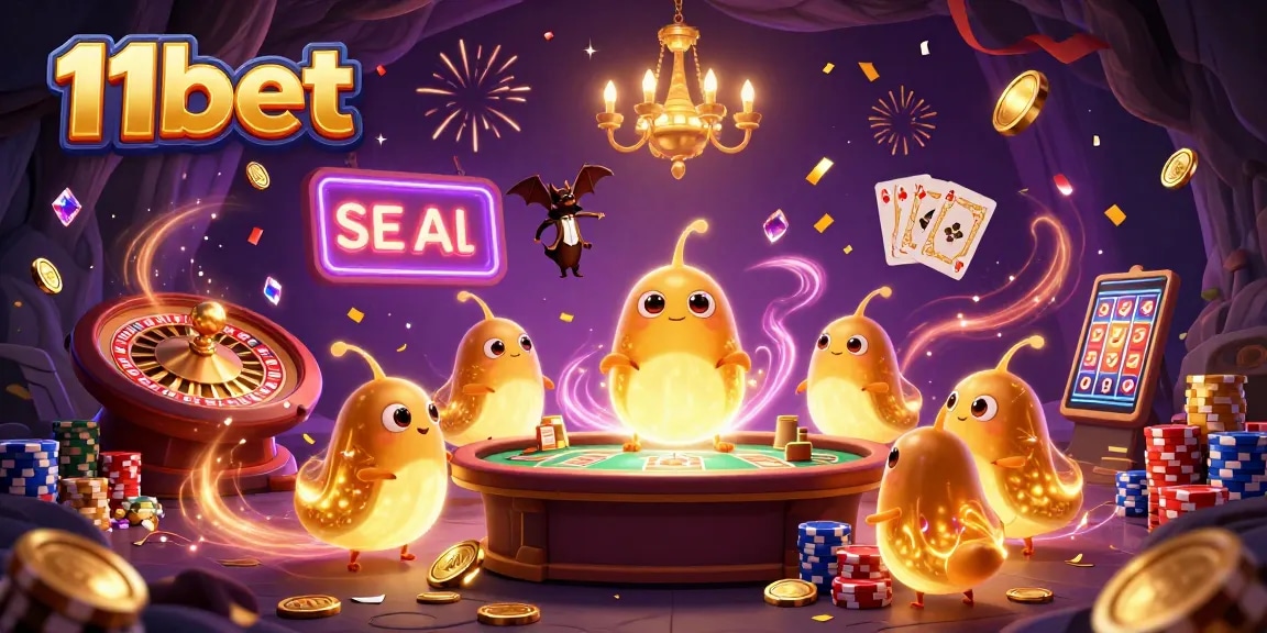 Experience thrilling gaming at 11bet with vibrant glowworms and casino elements lighting up the scene.