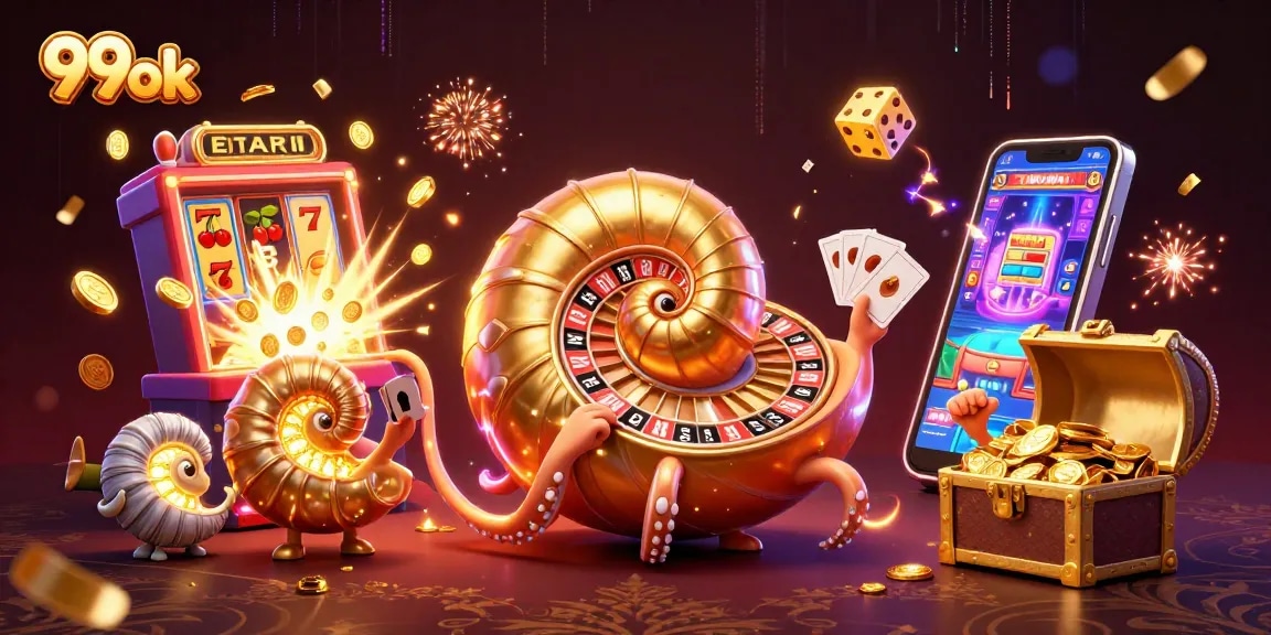 Experience the excitement at 99ok with dynamic casino visuals highlighting games and rewards.