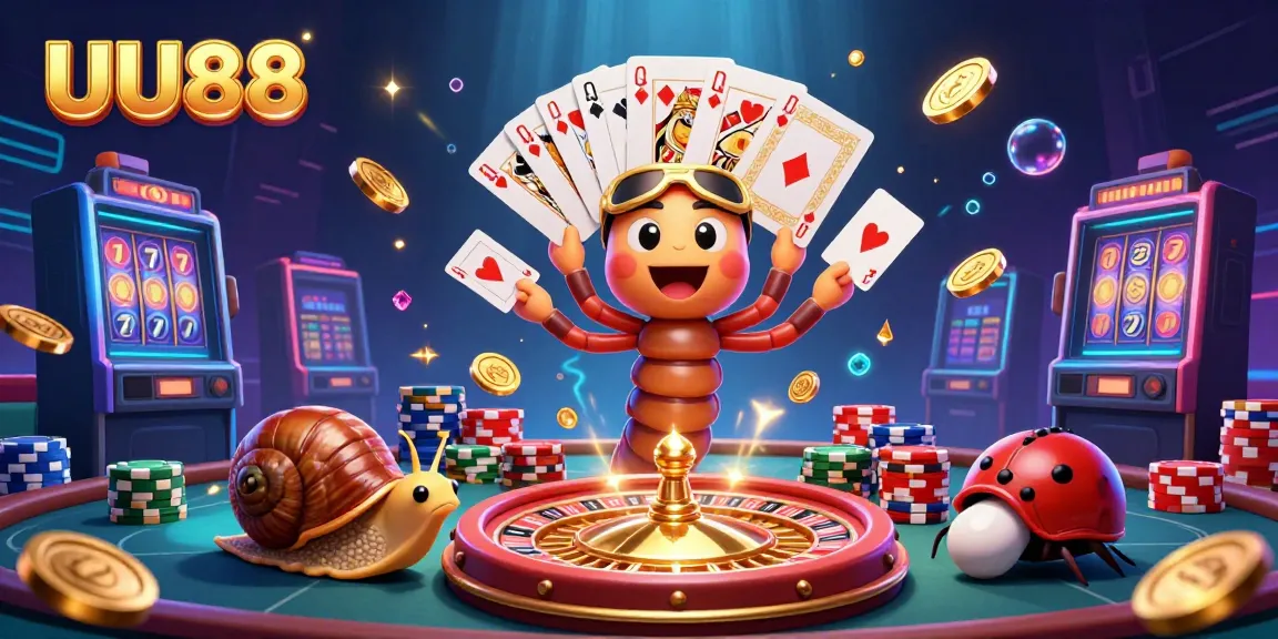 Engage in thrilling gameplay at UU88 with a lively 3D casino scene showcasing a millipede dealer and vibrant game elements.