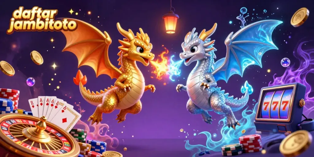 Engage with daftar jambitoto as twin dragons unleash elemental battles amidst casino treasures.