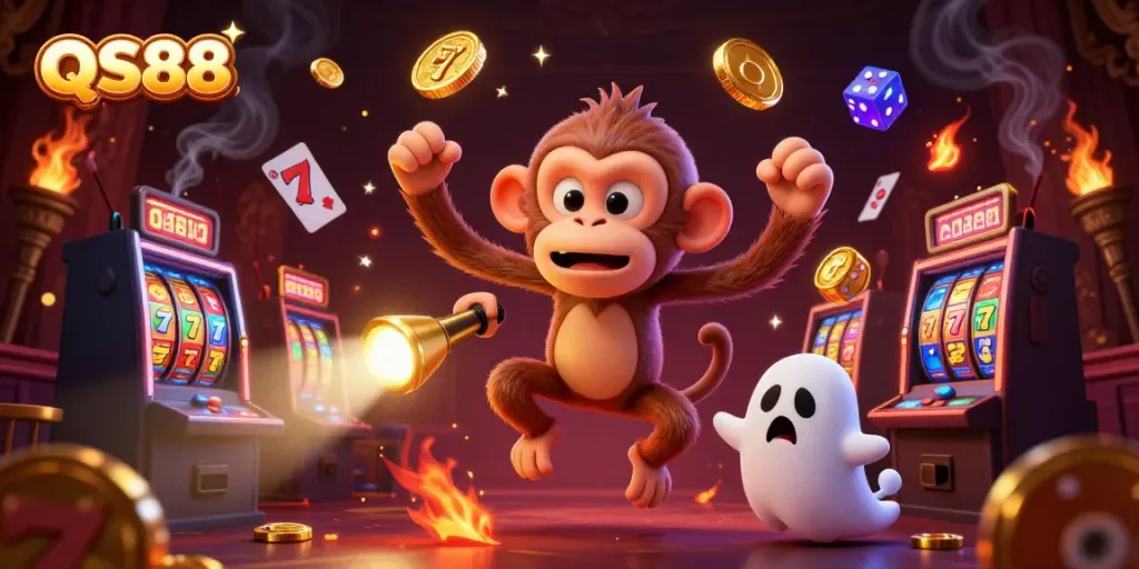 Experience the magic of QS88 in a haunted casino scene featuring playful ghostly elements.