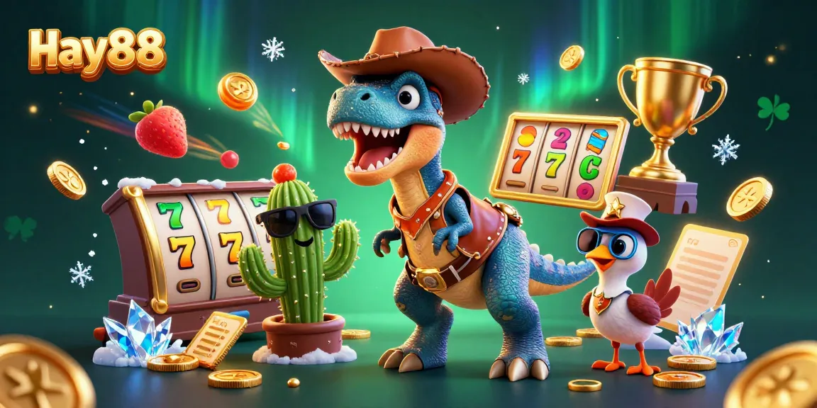 Experience the excitement of hay88 with a cartoon T-Rex in a casino-themed showdown.