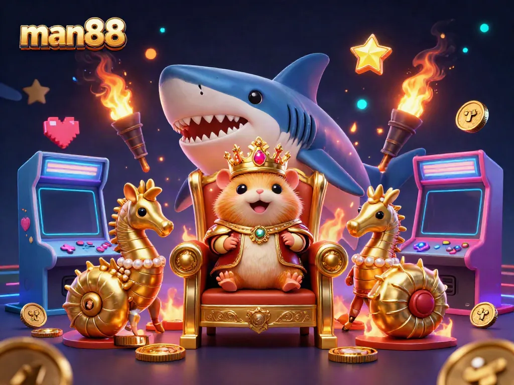 Experience the excitement of man88 with vibrant 3D characters and casino elements in this dynamic scene.