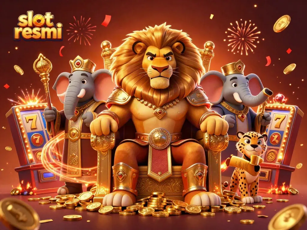Experience vibrant action with slot resmi featuring animated lion king, royal characters, and exploding slot elements.