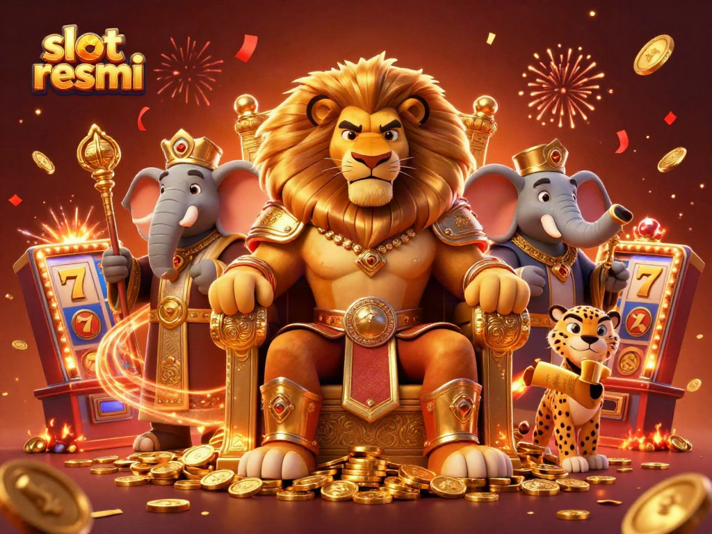 Experience vibrant action with slot resmi featuring animated lion king, royal characters, and exploding slot elements.