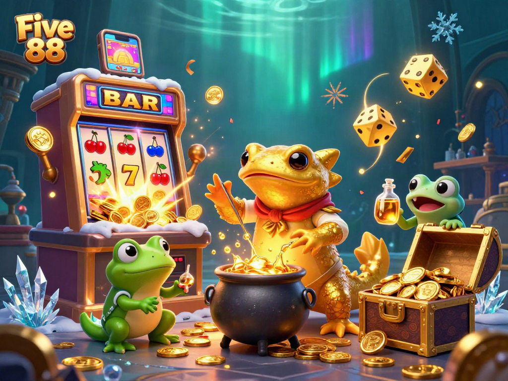 Experience the thrill of Five 88 with a 3D casino scene full of jackpots, games, and vibrant effects.