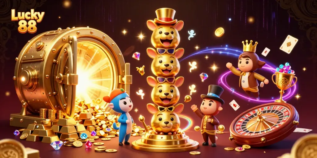 Experience the thrill of Lucky 88 with a vibrant casino scene filled with dynamic treasures.