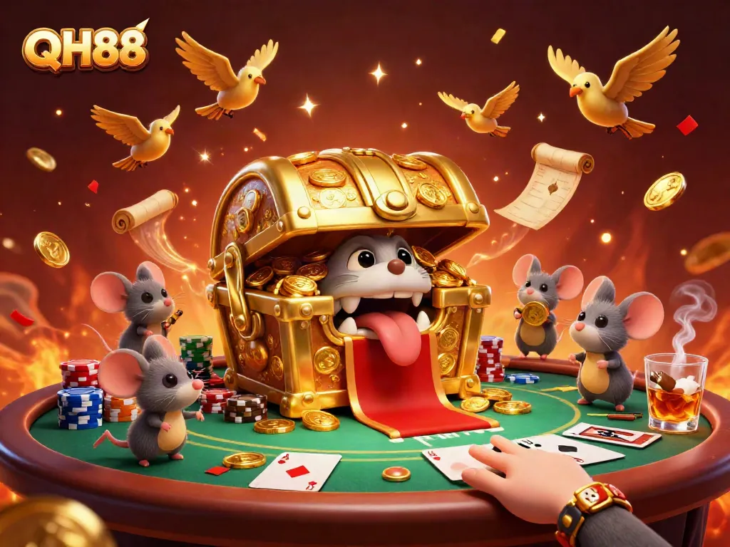 Engage in thrilling QH88 gameplay with a lively casino scene filled with vibrant poker dynamics.