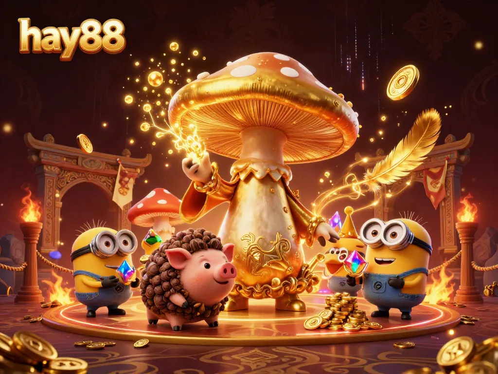Experience thrilling gameplay at hay88 with a magical scene featuring a golden wizard and treasures.