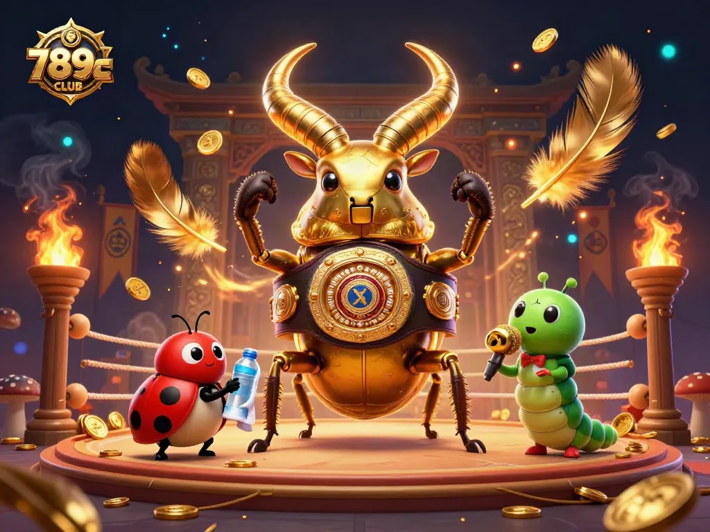 Engage with 789CLUB: A powerful casino scene featuring a boxing beetle challenging the odds.
