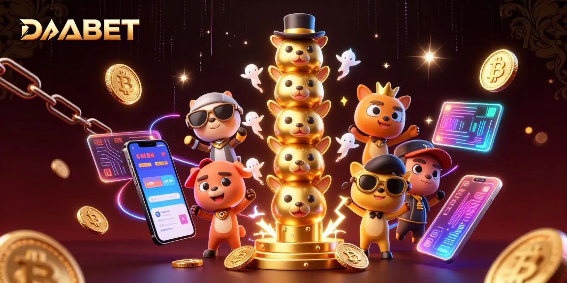 DABET energizes the casino world with vibrant 3D illustration of crypto elements and a golden totem pole.