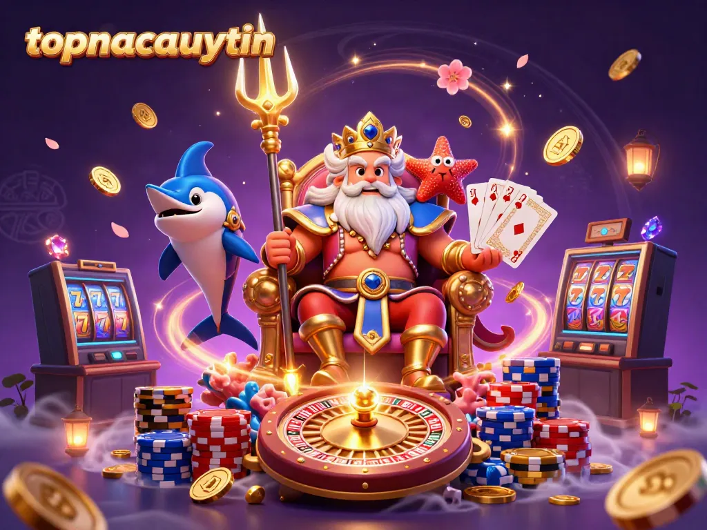 Experience topnhacaiuytin with a vibrant scene of Neptune immersed in a dynamic casino setting.