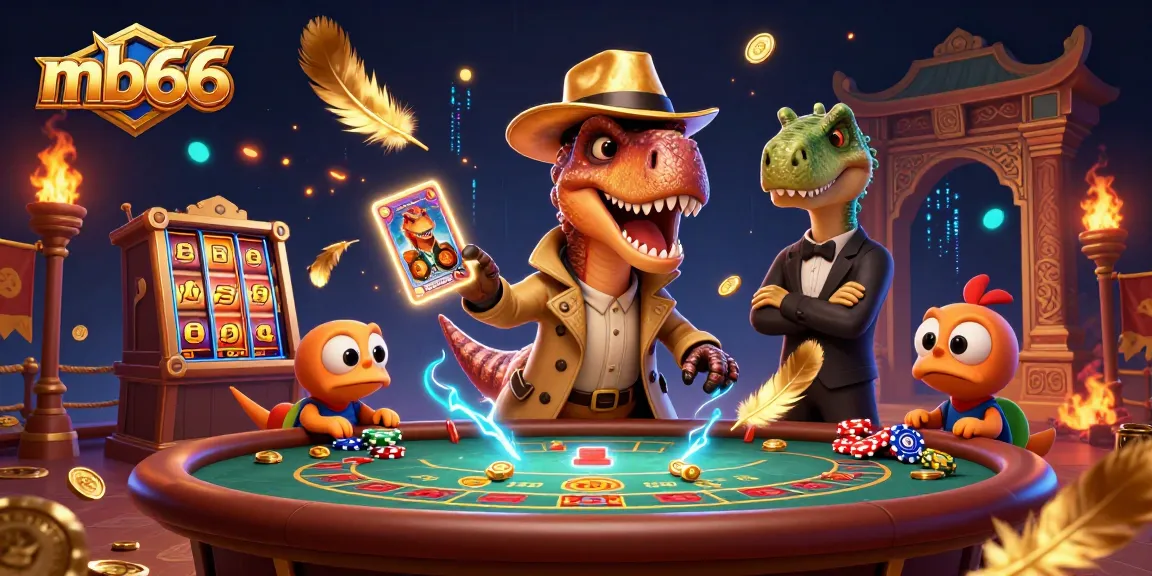 Engage in thrilling casino action with mb66 at a blackjack table, featuring vibrant 3D characters.