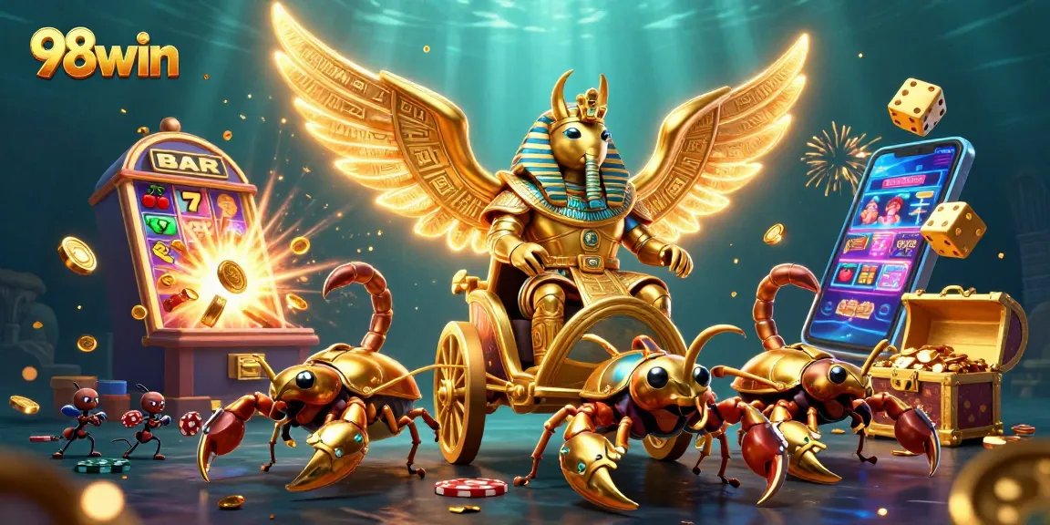 Experience excitement at 98win with a vibrant 3D casino scene showcasing thrilling games and characters.