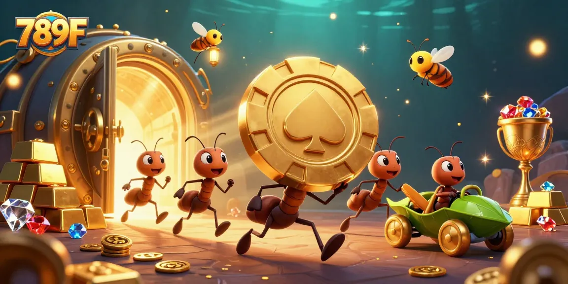 Engage with thrilling adventures at 789F as ants execute a heist with oversized poker chip.