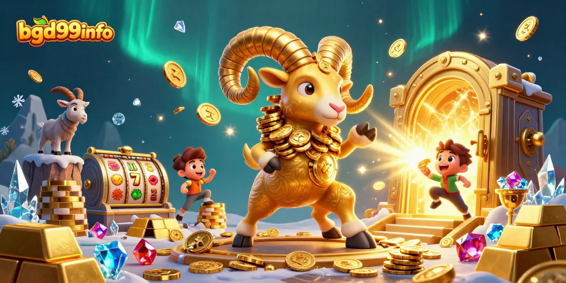 Experience the thrill of bgd99info with a golden ram charging through a treasure-filled scene.