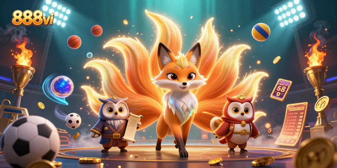 Engage with 888vi's vibrant gambling experience under a mystical 3D illustration featuring a nine-tailed fox.