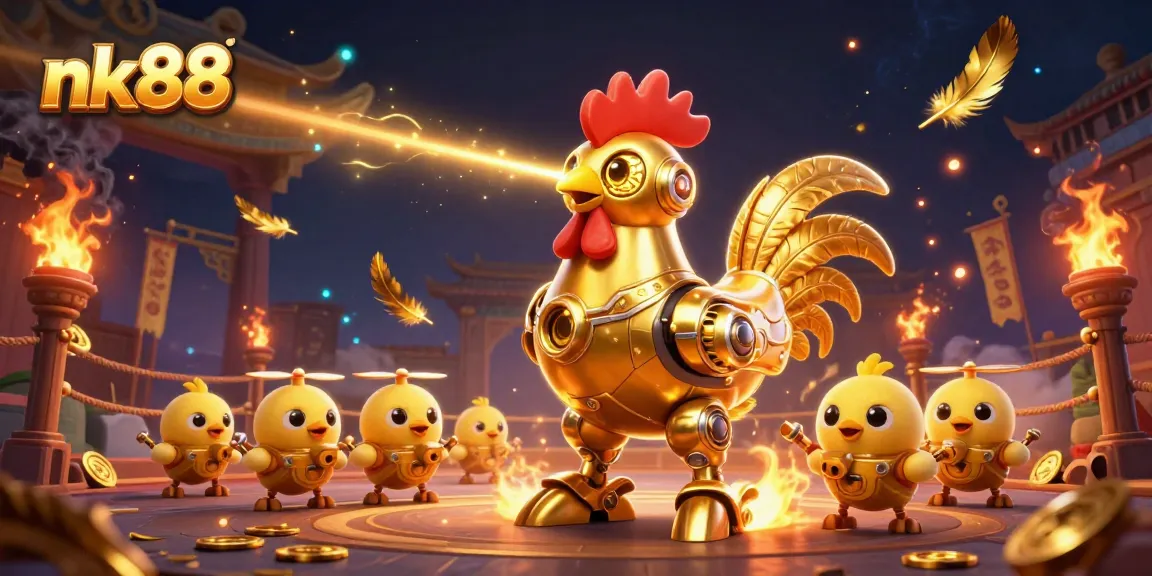 Experience thrilling gameplay at nk88 as the golden rooster robot battles in a dynamic casino arena.