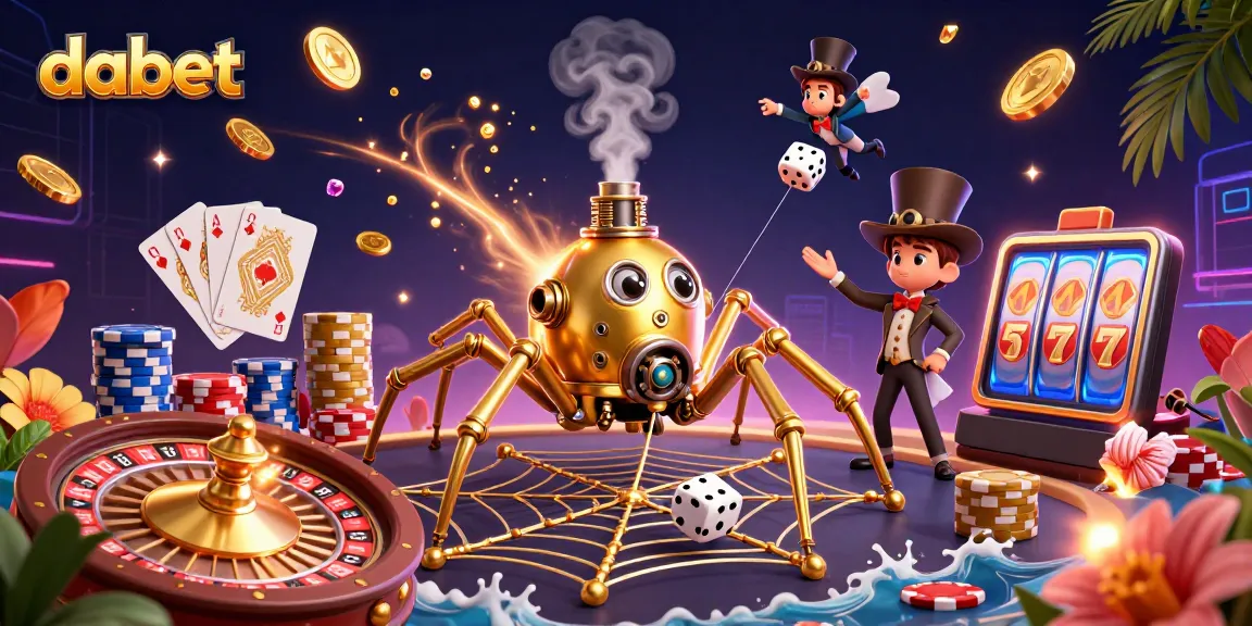 Engage with dabet through a vibrant casino illustration featuring a steampunk spider and casino elements.