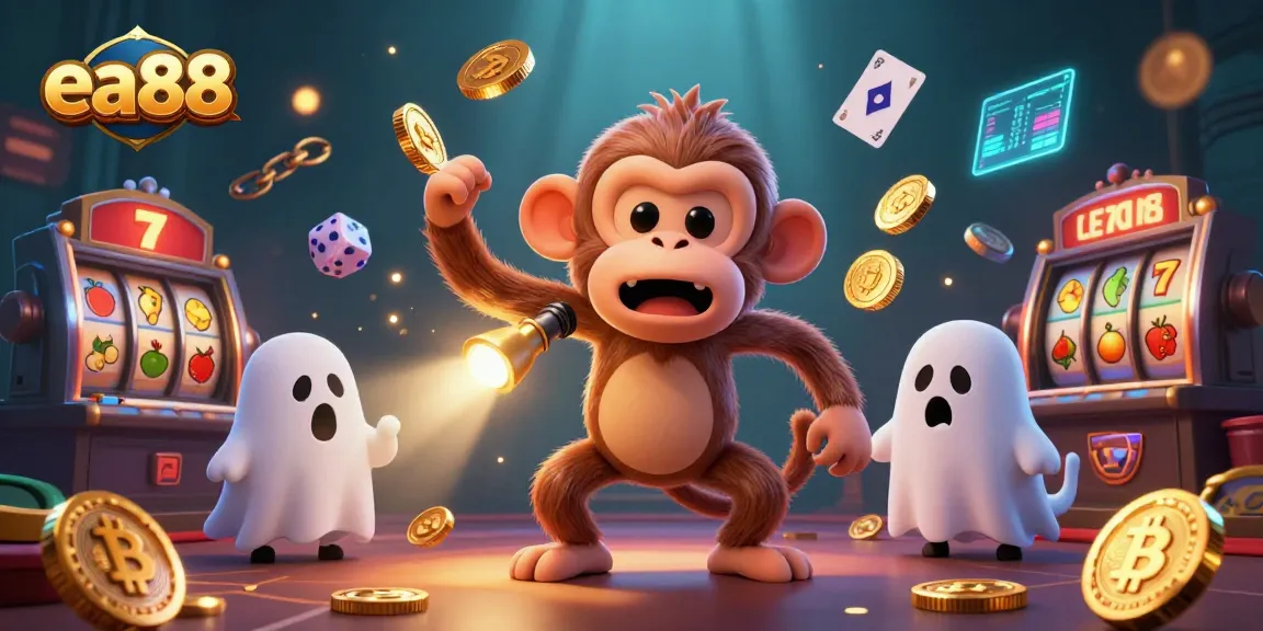 Experience the thrilling energy of ea88 in this 3D illustration showcasing a haunted casino filled with jackpots.
