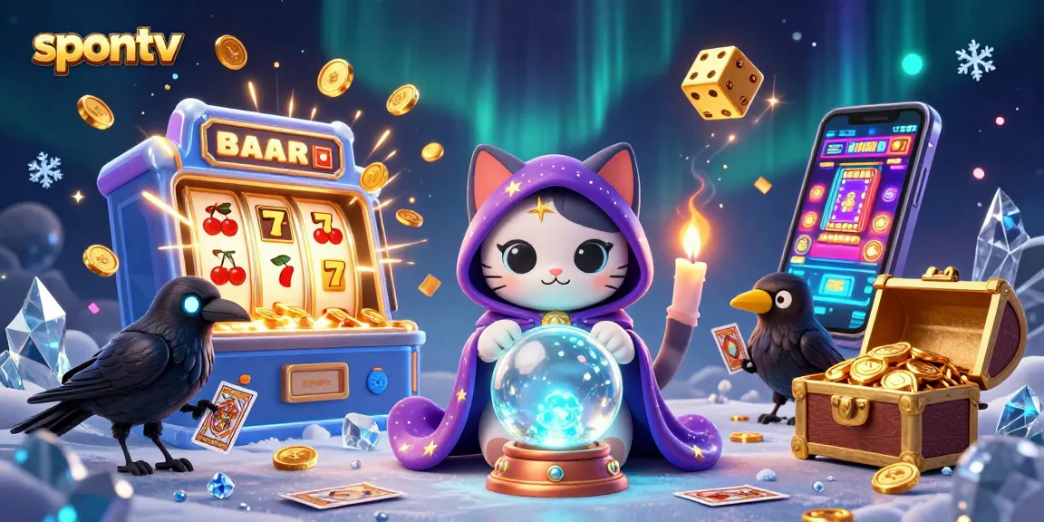 Engage with the fun of gaming on spontv, witnessing a dynamic scene with a mystic cat and interactive slot machine elements.
