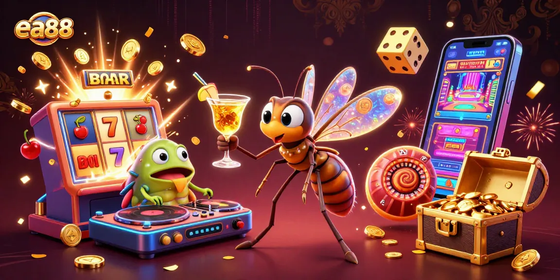 Enjoy exciting slots and jackpots at ea88 with a vibrant casino scene featuring unique characters.
