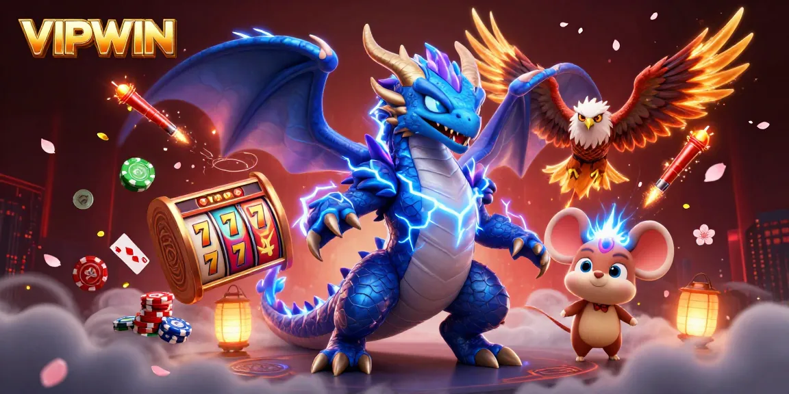 Experience thrilling gameplay with VIPWIN as the fierce dragon, hawk, and mouse showcase casino excitement.