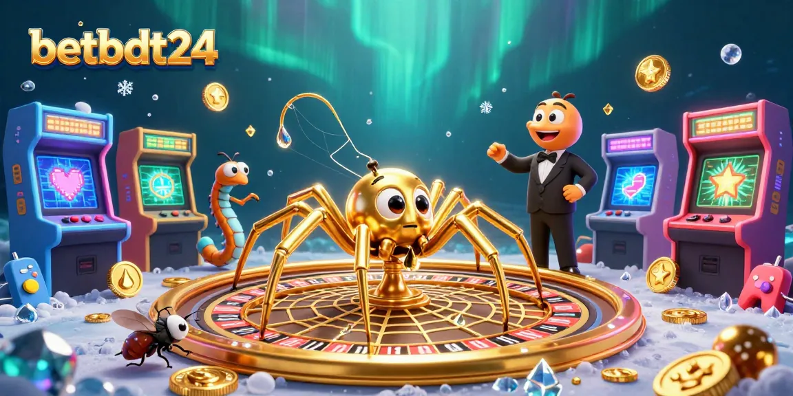 Catch the excitement of betting at betbdt24 with a playful fly in a roulette web.