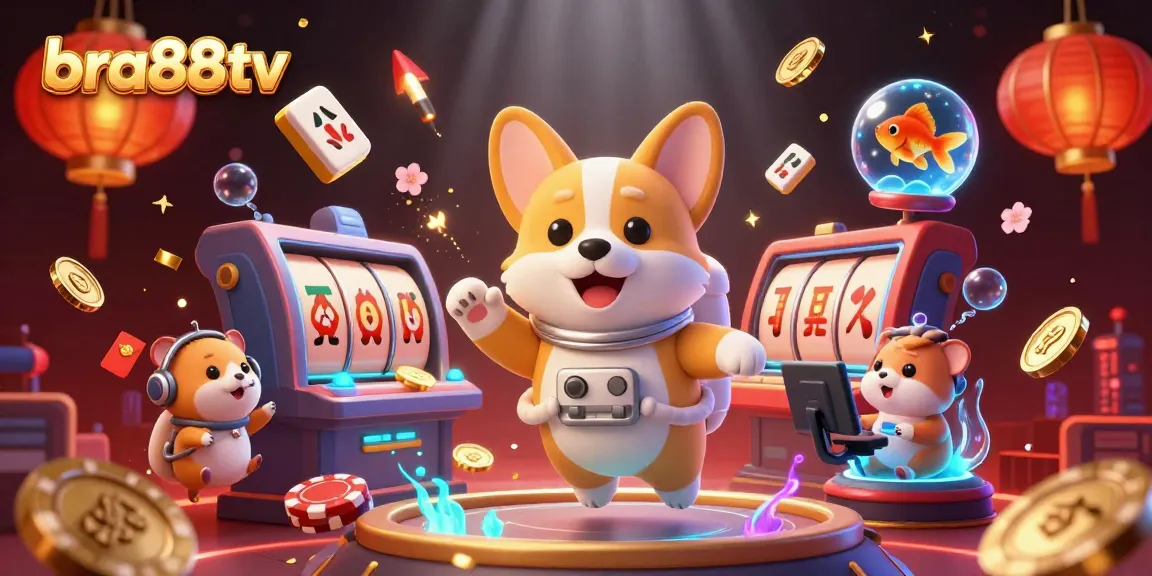 Engage in thrilling gaming at bra88tv with floating slot reels and vibrant casino elements.