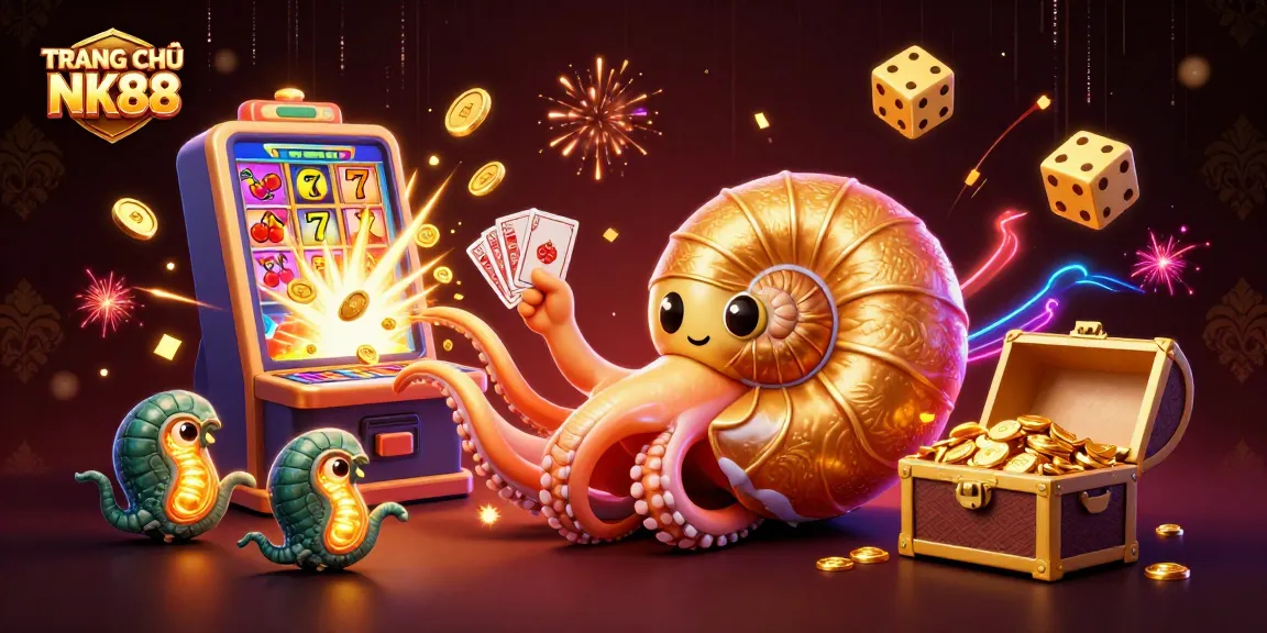 Experience the excitement at TRANG CHỦ NK88 with a vibrant visual showcase of casino games and rewards.
