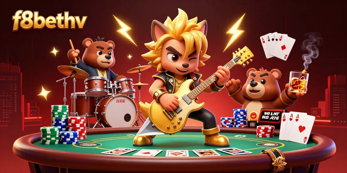 Experience thrilling gameplay with f8bethv featuring a rock star wolf and a drummer bear on a dynamic casino stage.