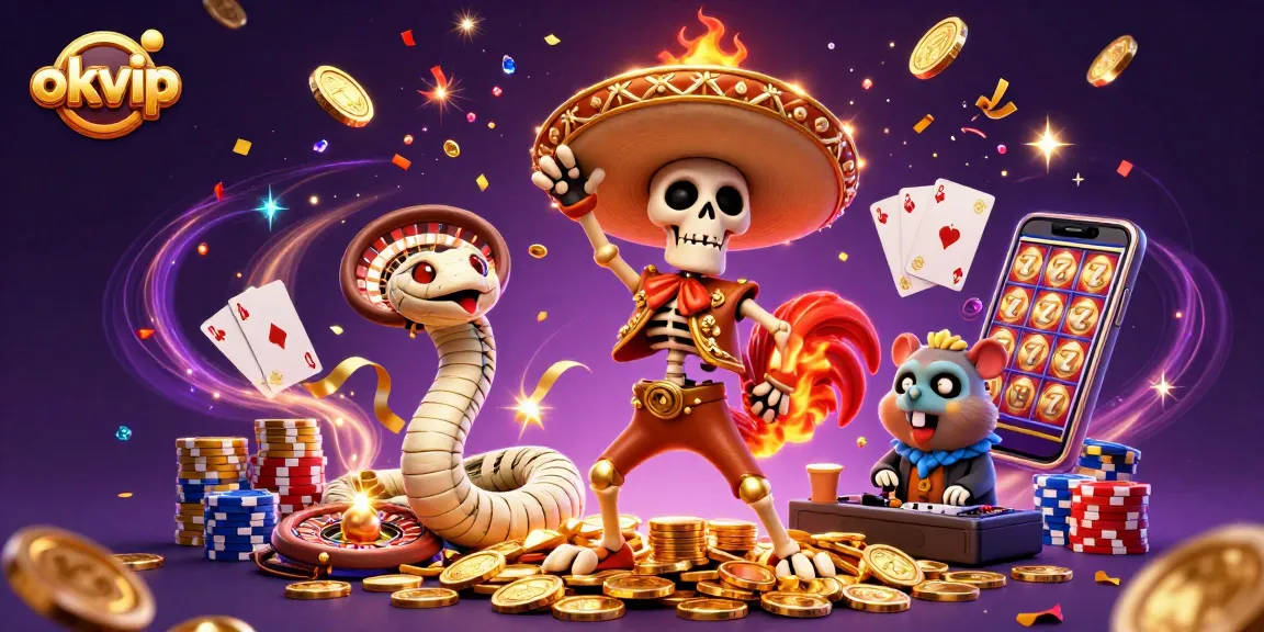 Engage with okvip's vibrant casino experience as a mariachis dance among golden winnings and exciting game elements.