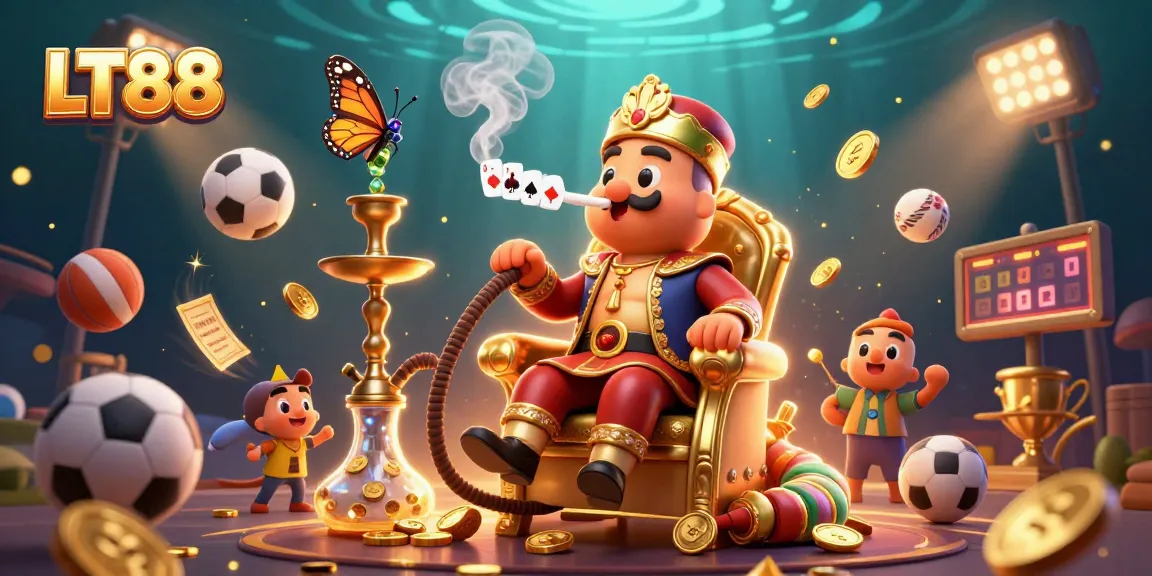 Win big at LT88 with a vibrant 3D scene of a caterpillar-themed casino adventure.