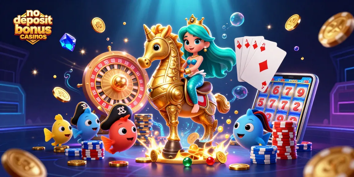 Engage with no deposit bonus casinos through an enchanting underwater 3D illustration, featuring a magical mermaid scene.