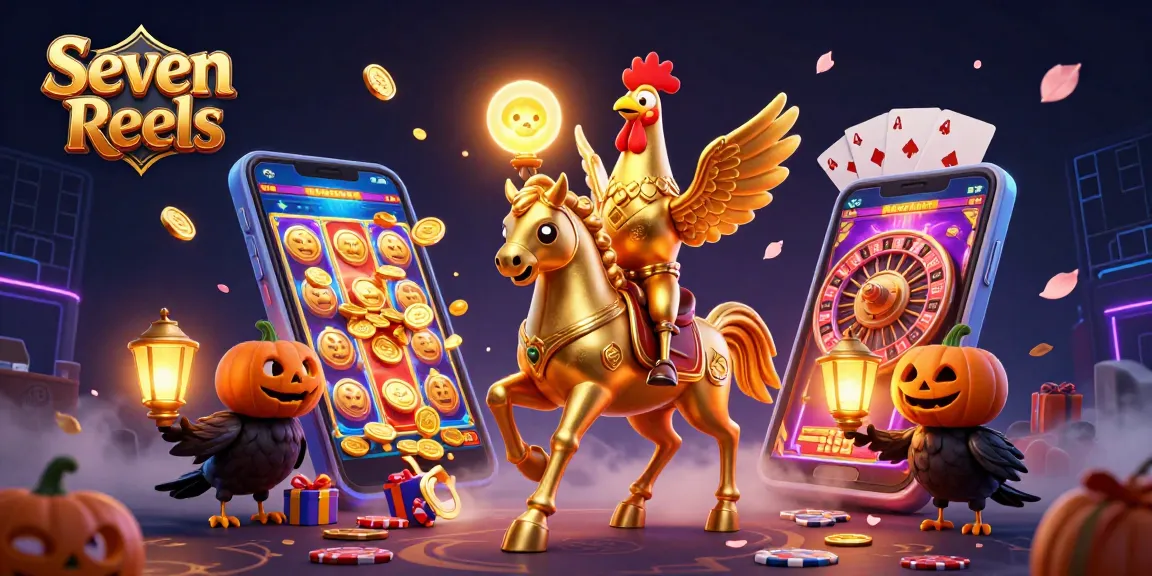 Experience the thrill of Seven Reels with this vibrant casino illustration showcasing exciting games and characters.