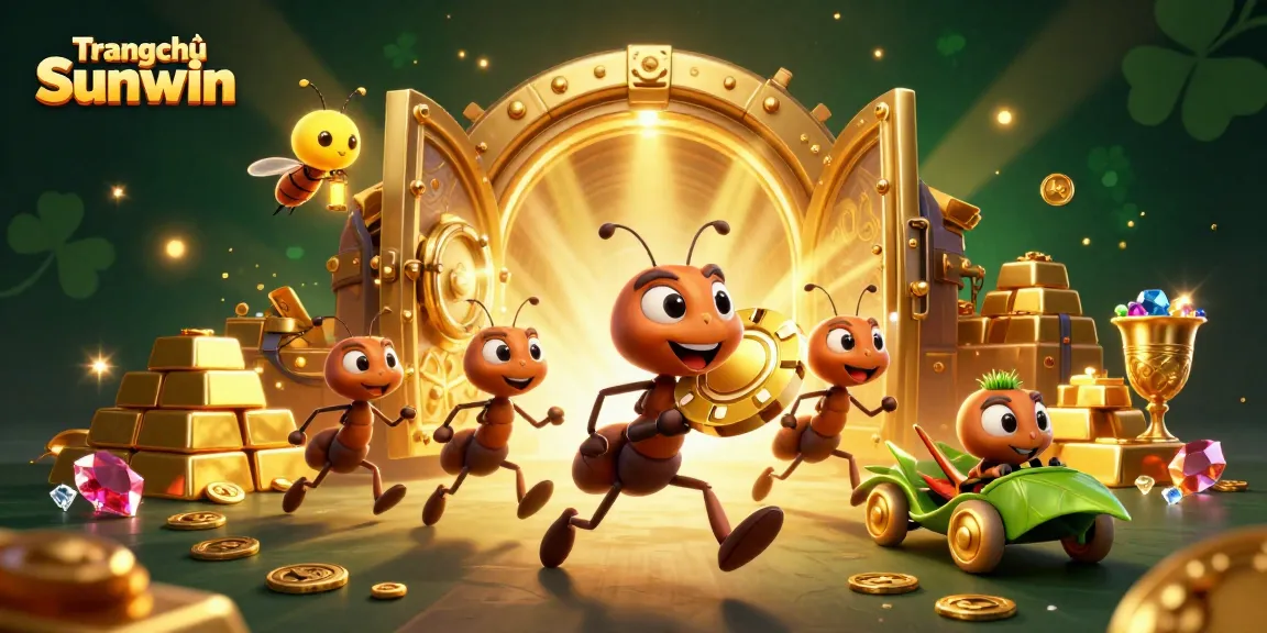 Engage in thrilling action on Trang chủ Sunwin as ants execute a heist with a massive poker chip and treasure.