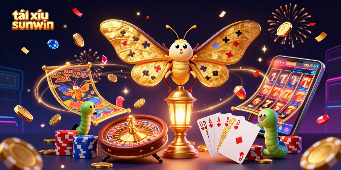 Experience the thrill of tài xỉu sunwin with a dazzling illustration of casino elements and jubilant motifs.