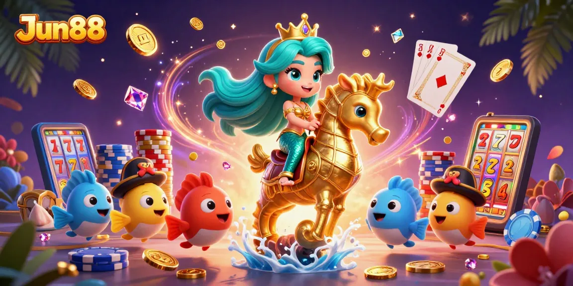Engage in thrilling action at JJun88 with a captivating 3D casino scene featuring a mermaid princess.