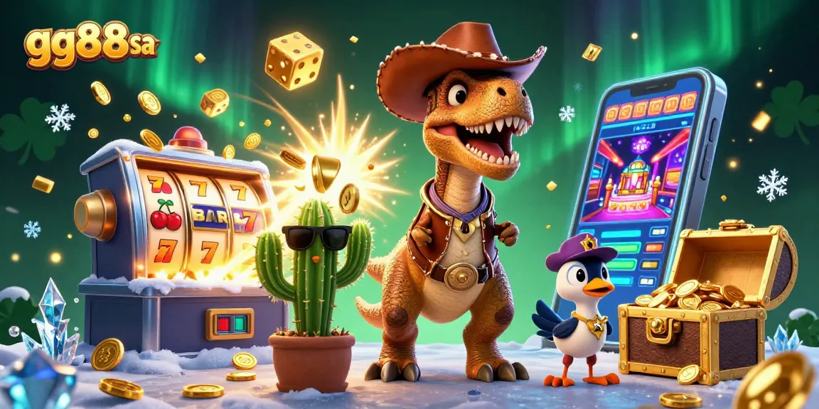 Experience thrilling adventures with gg88a sa featuring a dinosaur, cactus, and roadrunner among a burst of casino excitement.