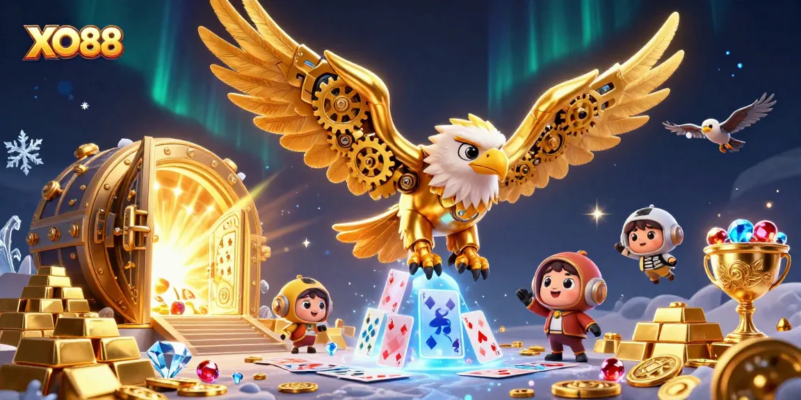 Experience thrilling wins at XO88 with the cybernetic eagle soaring through casino magic.