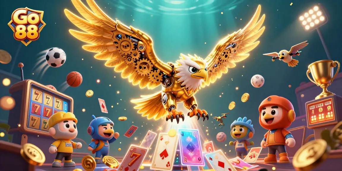 Experience thrilling wins with Go 88 as a golden eagle dives through a cascade of slot reels.