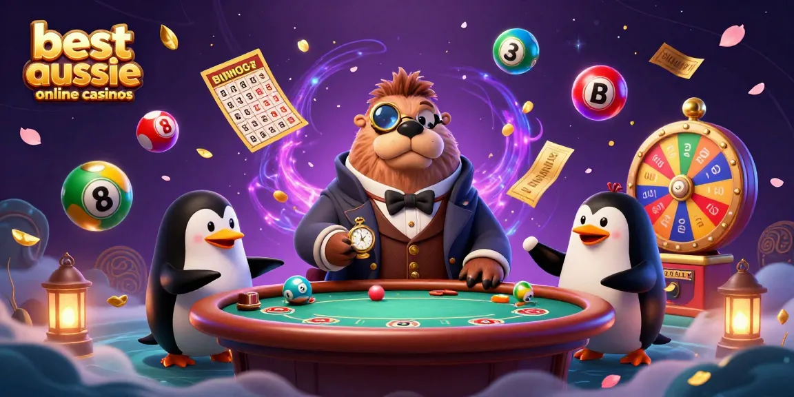 Experience the thrill of best aussie online casinos with jolly walrus and friends in this vibrant illustration.