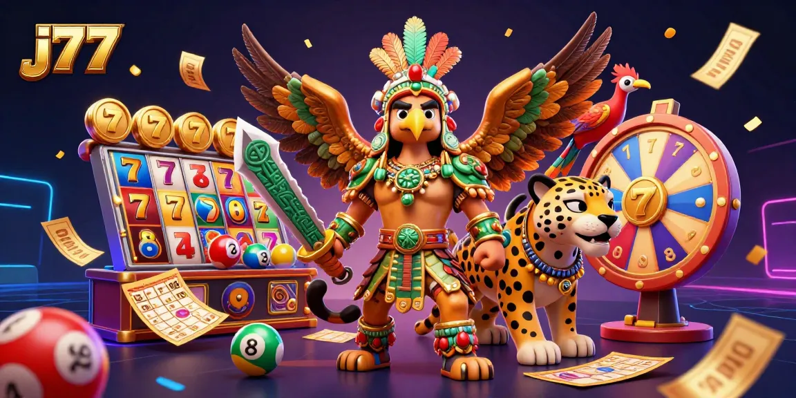 Engage with j77 gaming adventures featuring lively slot reels, vibrant characters, and dynamic casino elements.