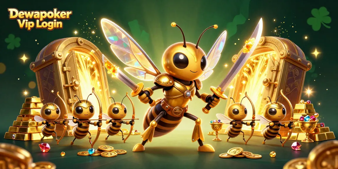 Dewapoker Vip Login showcases an exciting poker scene with vibrant characters and treasure elements.