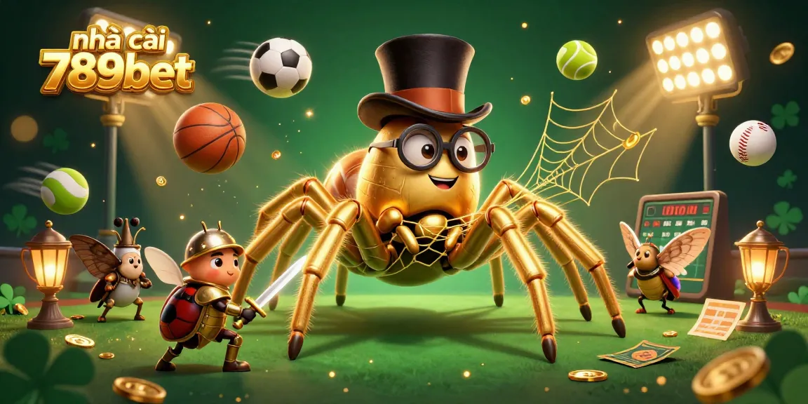 Experience thrilling games at nhà cái 789bet with a dynamic casino-themed illustration featuring a golden tarantula and more.