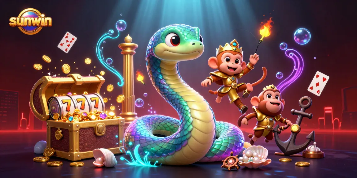 Experience excitement at sunwin with a vibrant 3D casino scene full of treasure and playful characters.