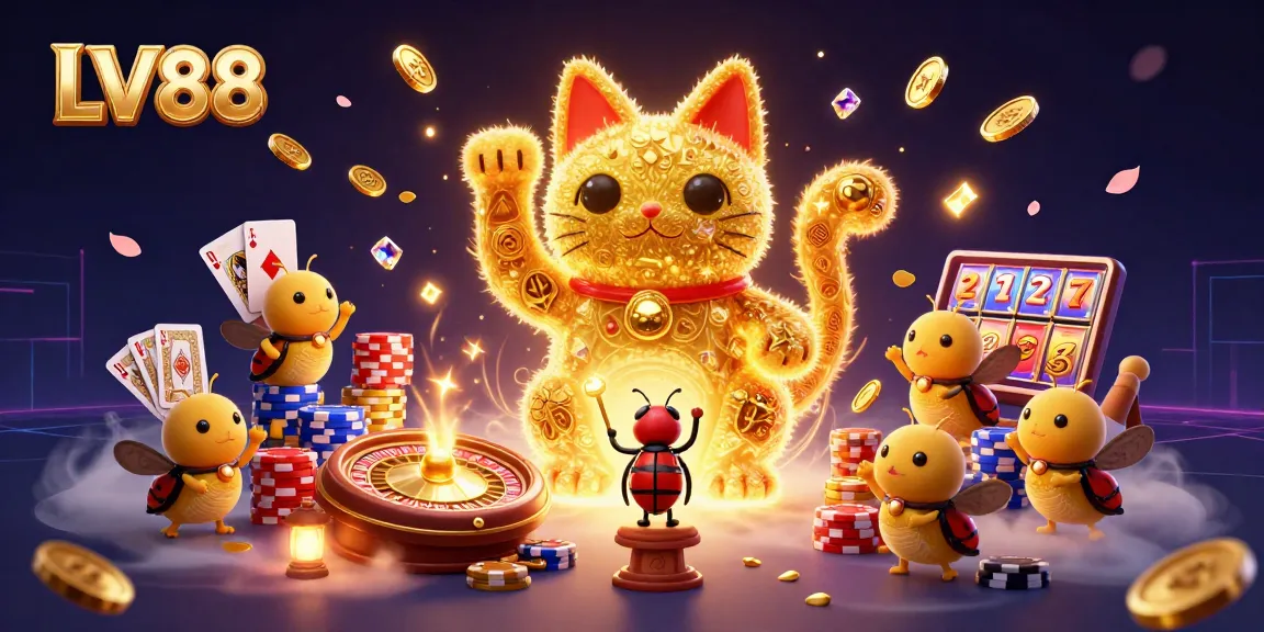 Experience the magic of LV88 with golden fireflies and casino symbols in an enchanting 3D scene.